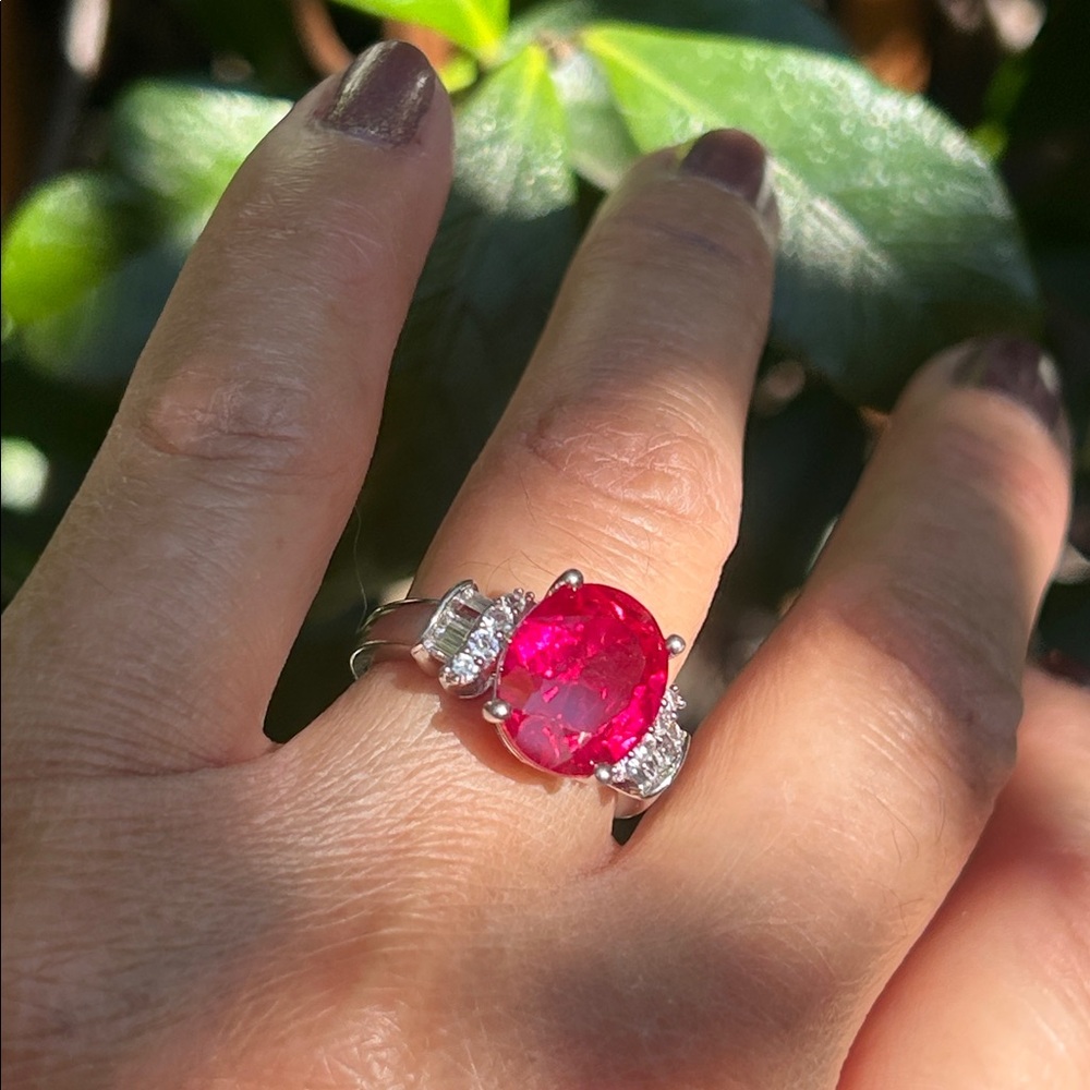 Sterling Silver Ruby White Topaz Gemstone Ring - image 1
